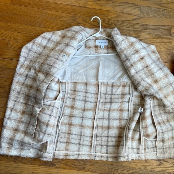 NEW Liz Claiborne Side Tab Cross Over Flannel Jacket Cream Beige Sz Medium NWT - Picture 3 of 8